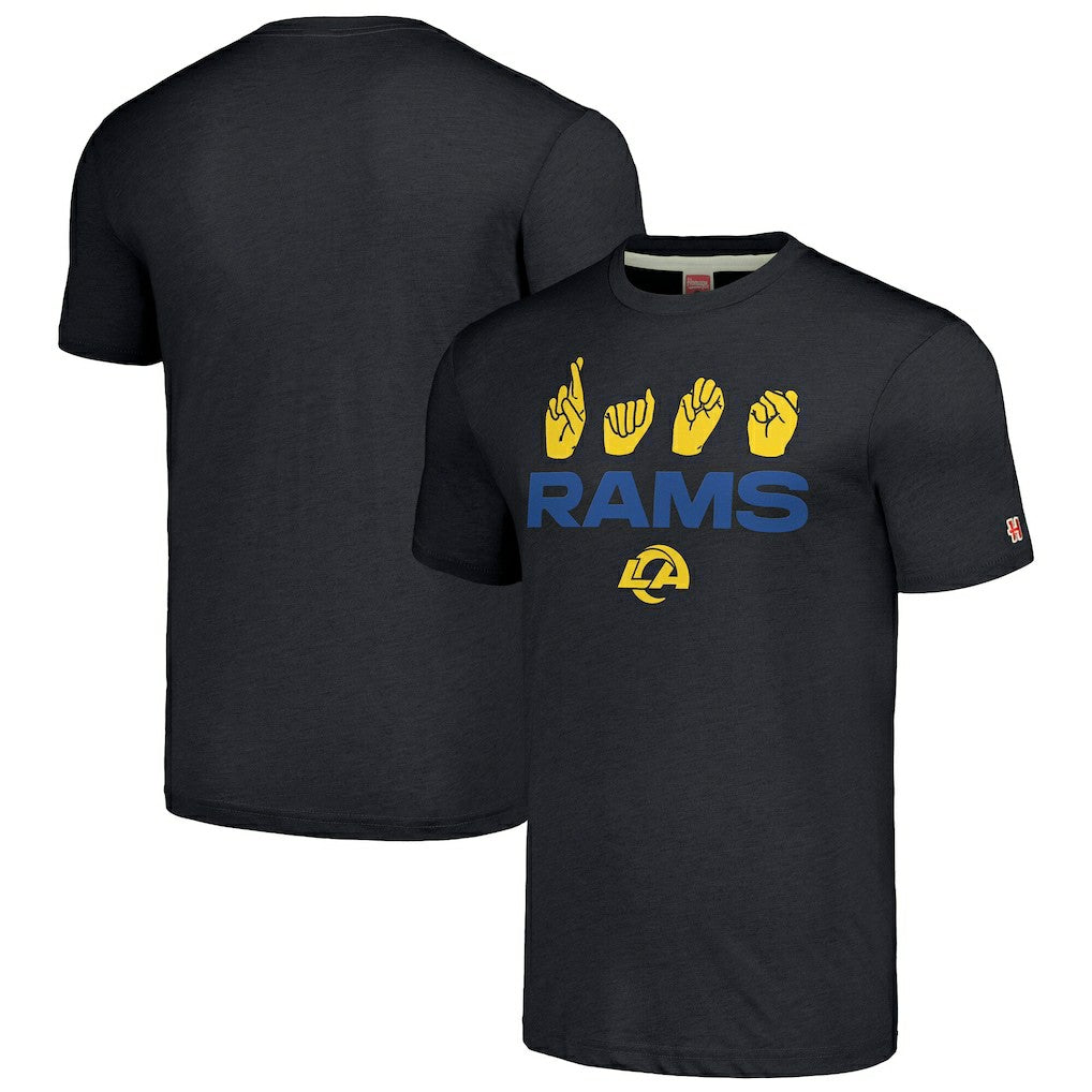 Homage Unisex The NFL ASL Collection by Love Sign American Sign Language T-Shirt - Los Angeles Rams