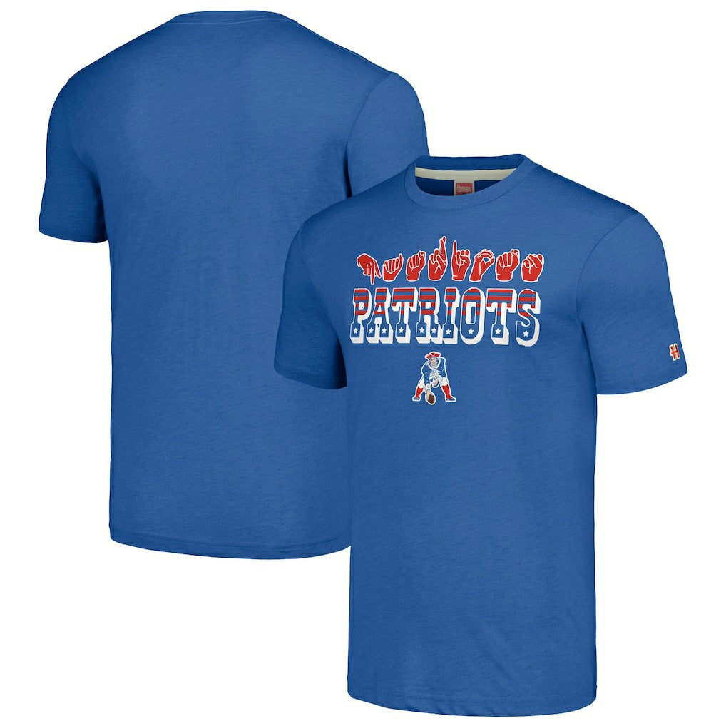 Homage Unisex The NFL ASL Collection by Love Sign American Sign Language T-Shirt - New England Patriots