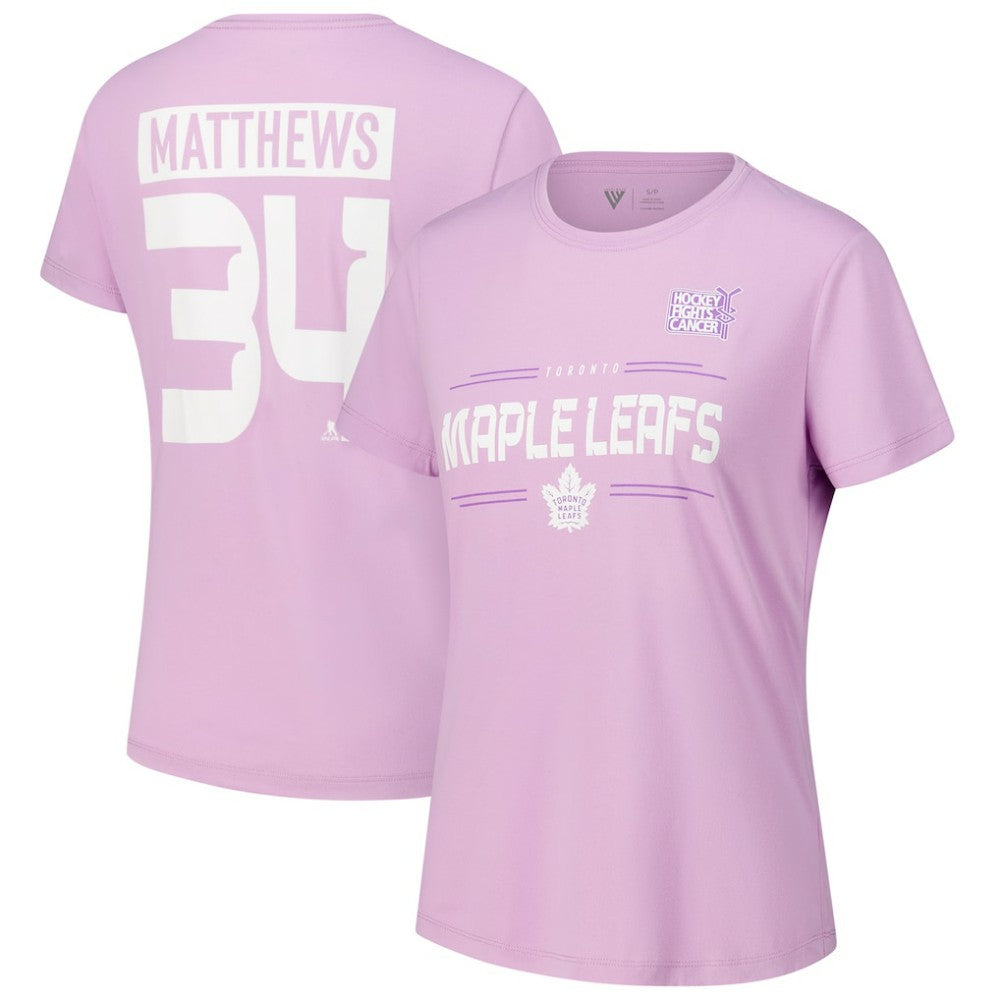 NHL Lavender Auston Matthews Toronto Maple Leafs Levelwear Women's Hockey Fights Cancer Anthem Name & Number T-Shirt
