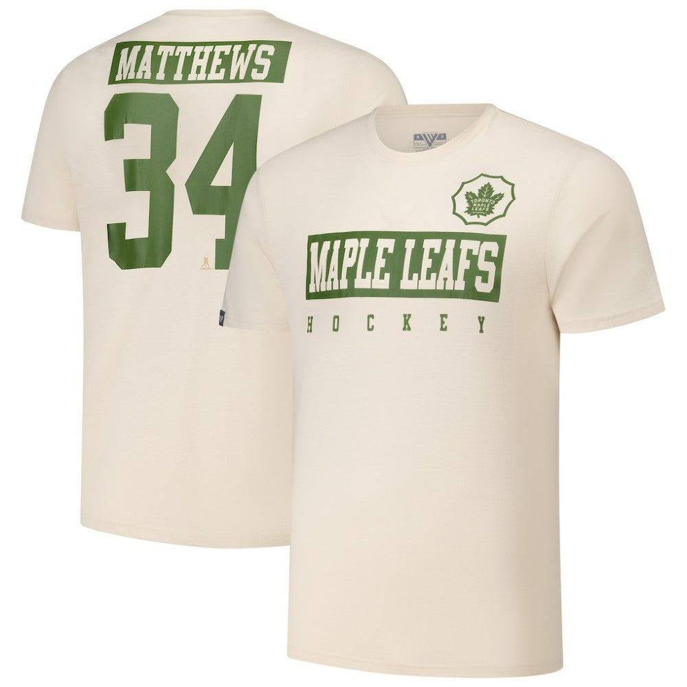 NHL Khaki Auston Matthews Toronto Maple Leafs Levelwear 2024 NHL Military Appreciation Richmond Delta Player Name & Number T-Shirt