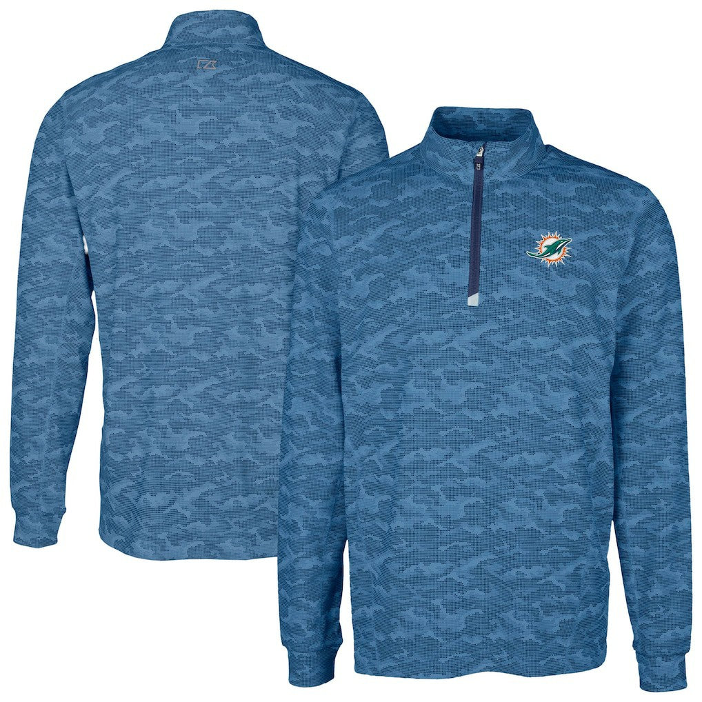 Cutter & Buck Traverse Camo Print Stretch Quarter-Zip Top - Miami Dolphins
