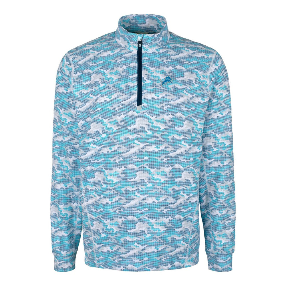 Cutter & Buck Traverse Camo Print Stretch Quarter-Zip Pullover Top - Detroit Lions