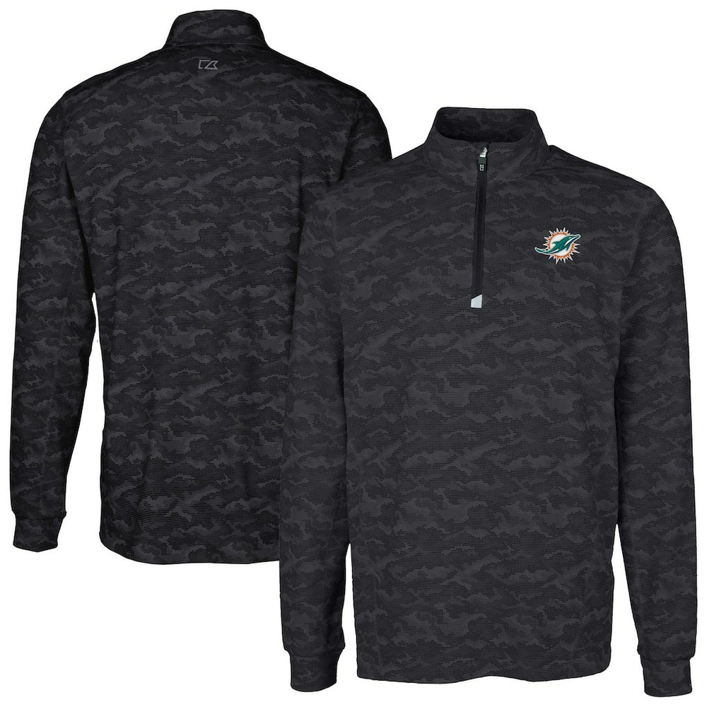 Cutter & Buck Big & Tall Traverse Eco Camo Tri-Blend DryTec Quarter-Zip Jacket - Miami Dolphins
