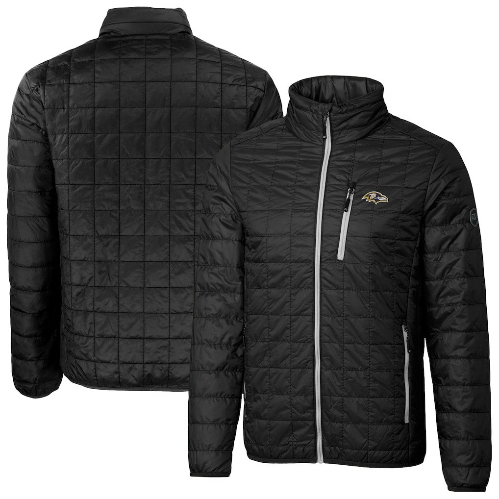 Cutter & Buck Big & Tall Rainier PrimaLoft Eco Insulated Full-Zip Hoodie Puffer Jacket - Baltimore Ravens