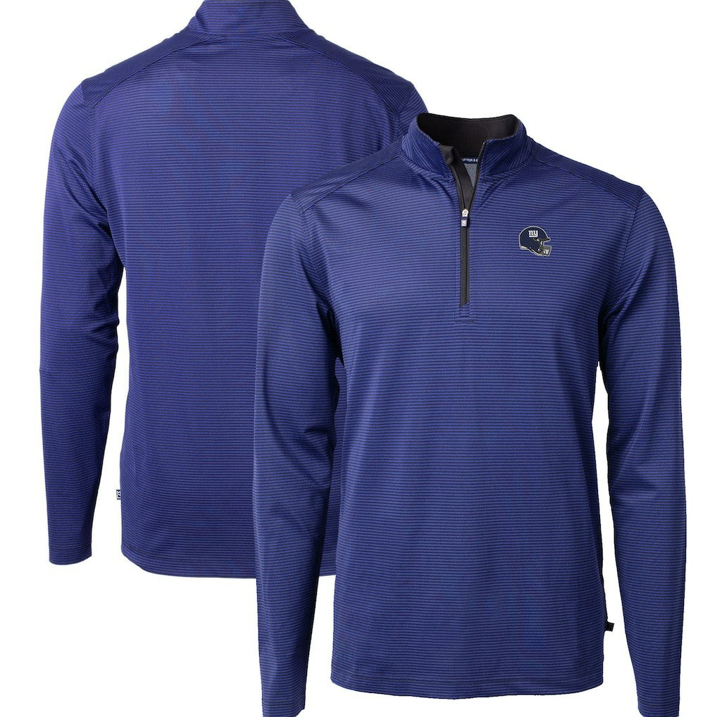Cutter & Buck Big & Tall Virtue Eco Pique Micro Stripe Tri-Blend Quarter-Zip Jacket - New York Giants