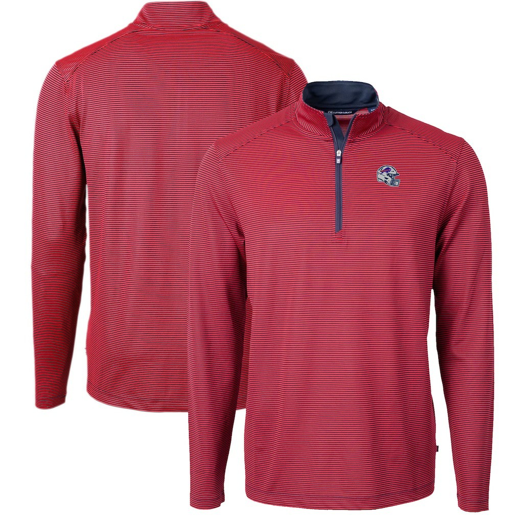 Cutter & Buck Big & Tall Virtue Eco Pique Micro Stripe Tri-Blend Quarter-Zip Jacket - Buffalo Bills