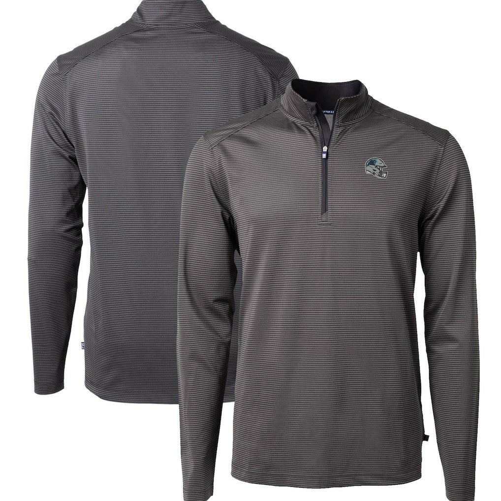 Cutter & Buck Big & Tall Virtue Eco Pique Micro Stripe Tri-Blend Quarter-Zip Jacket - Carolina Panthers