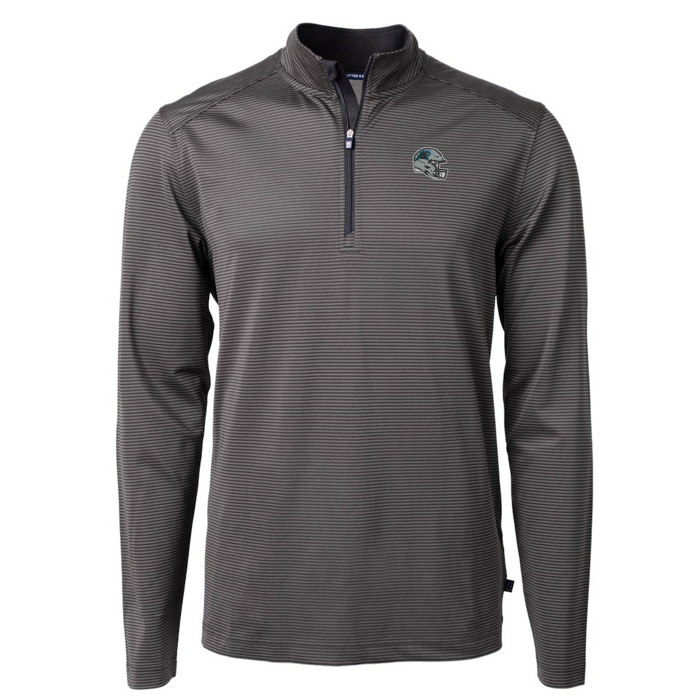 Cutter & Buck Big & Tall Virtue Eco Pique Micro Stripe Tri-Blend Quarter-Zip Jacket - Carolina Panthers