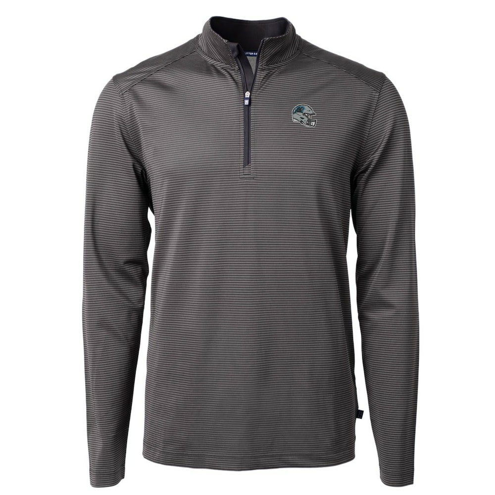 Cutter & Buck Big & Tall Virtue Eco Pique Micro Stripe Tri-Blend Quarter-Zip Jacket - Carolina Panthers