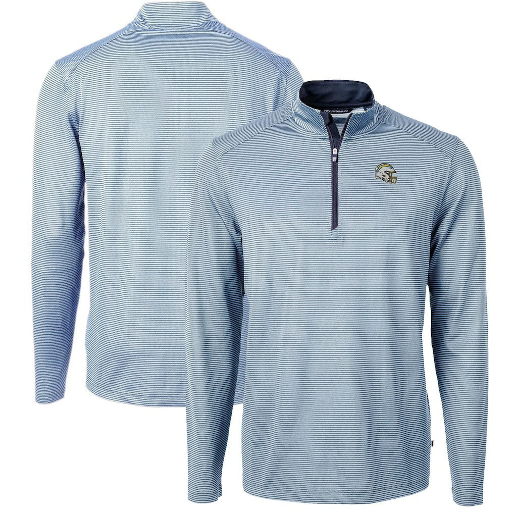 Cutter & Buck Big & Tall Virtue Eco Pique Micro Stripe Tri-Blend Quarter-Zip Jacket - Los Angeles Chargers