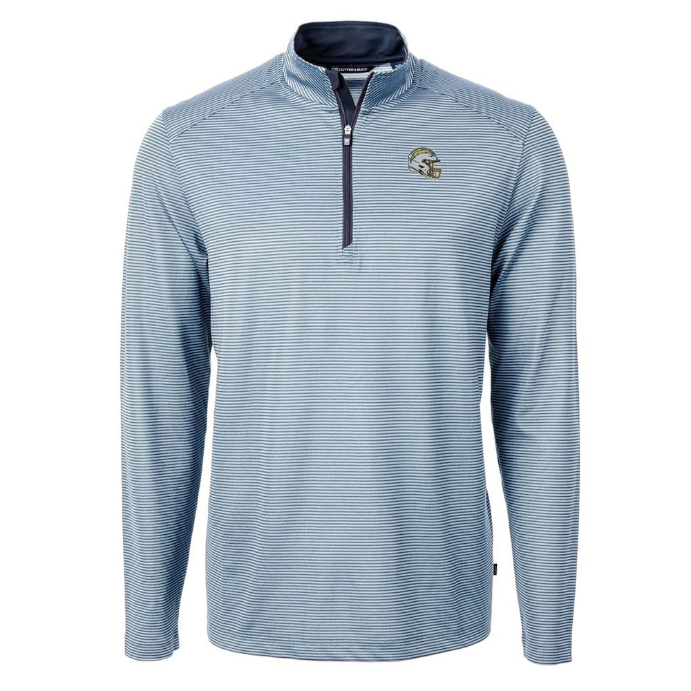 Cutter & Buck Big & Tall Virtue Eco Pique Micro Stripe Tri-Blend Quarter-Zip Jacket - Los Angeles Chargers