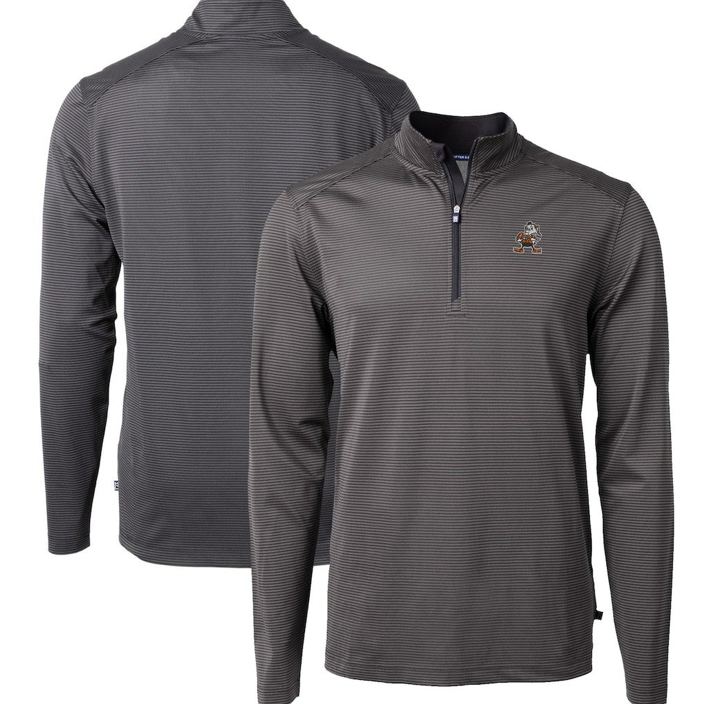 Cutter & Buck Big & Tall Virtue Eco Pique Micro Stripe Tri-Blend Quarter-Zip Jacket - Cleveland Browns