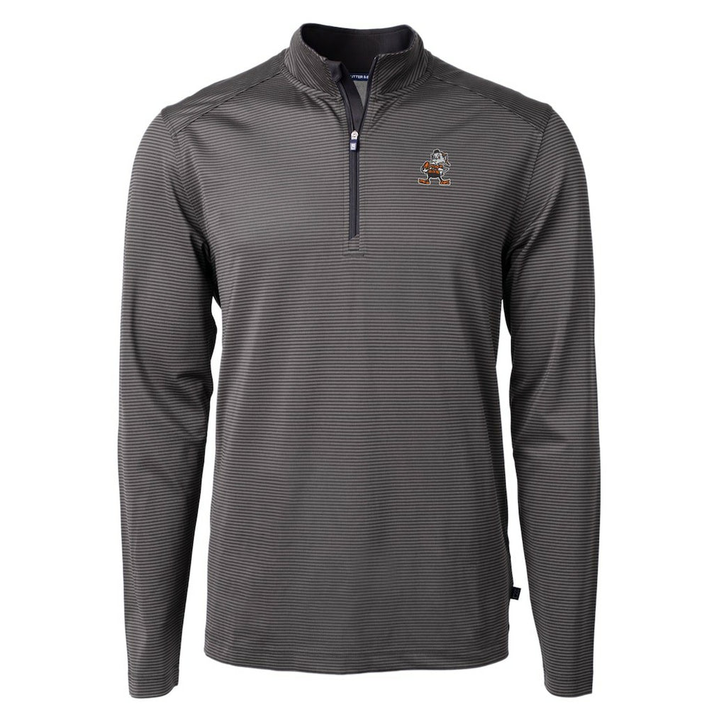 Cutter & Buck Big & Tall Virtue Eco Pique Micro Stripe Tri-Blend Quarter-Zip Jacket - Cleveland Browns