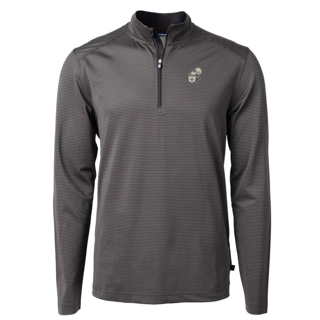 Cutter & Buck Big & Tall Virtue Eco Pique Micro Stripe Tri-Blend Quarter-Zip Jacket - New Orleans Saints