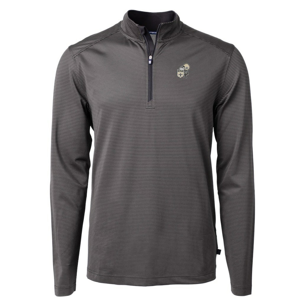 Cutter & Buck Big & Tall Virtue Eco Pique Micro Stripe Tri-Blend Quarter-Zip Jacket - New Orleans Saints