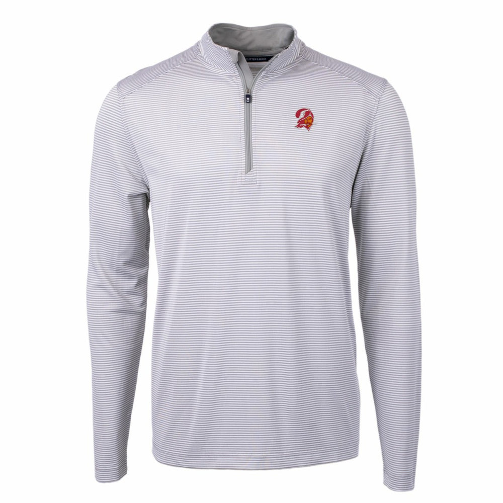 Cutter & Buck Big & Tall Virtue Eco Pique Micro Stripe Tri-Blend Quarter-Zip Jacket - Tampa Bay Buccaneers