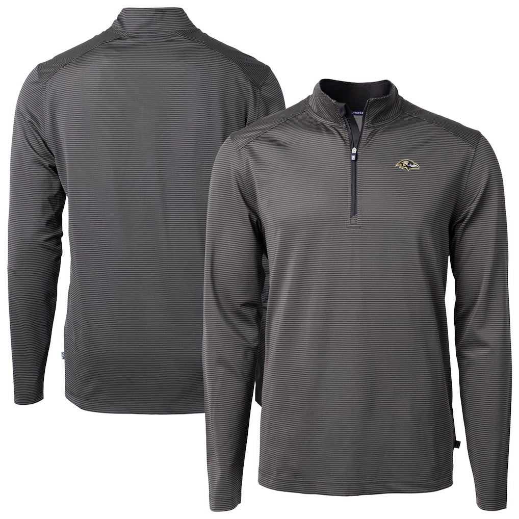 Cutter & Buck Big & Tall Virtue Eco Pique Micro Stripe Tri-Blend Quarter-Zip Jacket - Baltimore Ravens