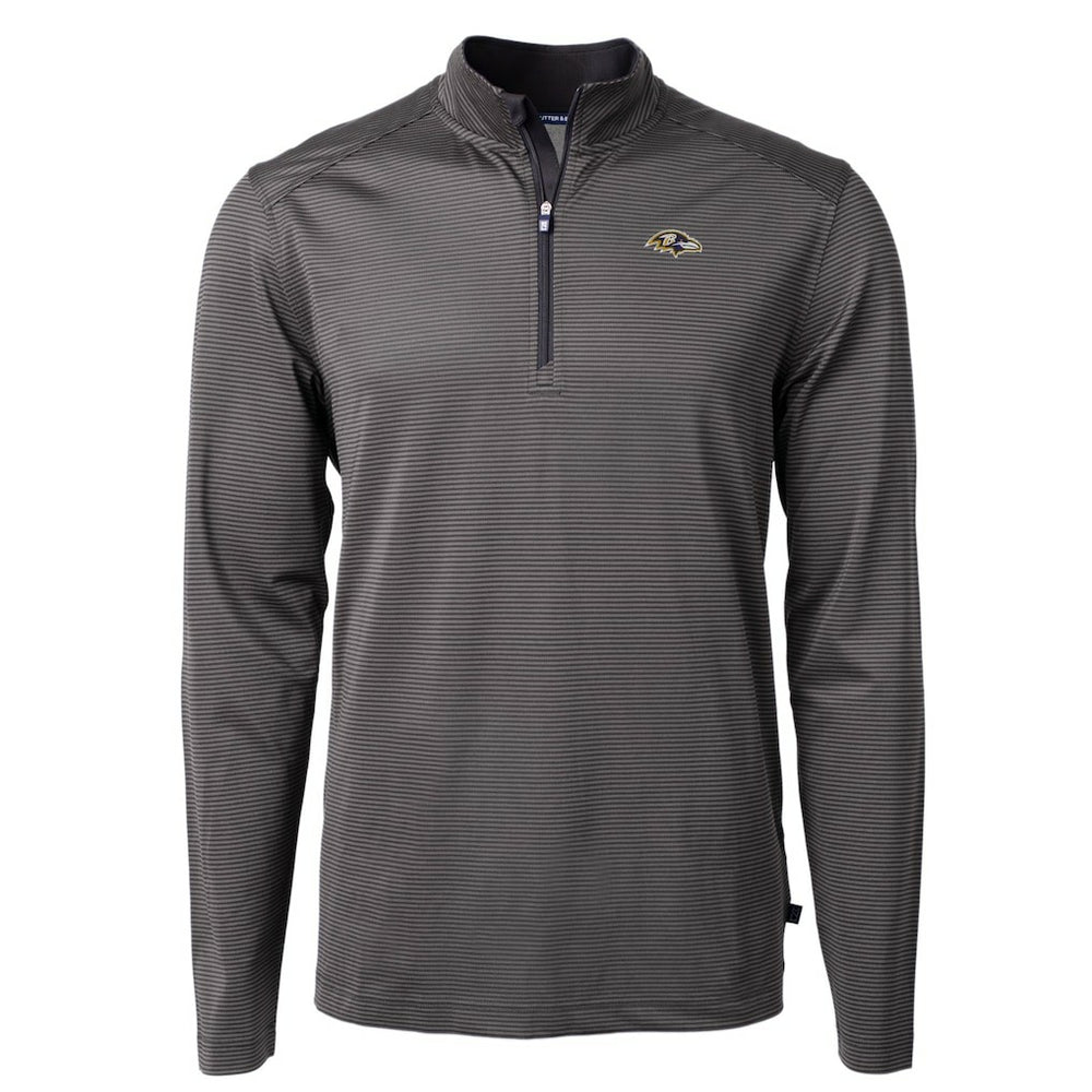 Cutter & Buck Big & Tall Virtue Eco Pique Micro Stripe Tri-Blend Quarter-Zip Jacket - Baltimore Ravens