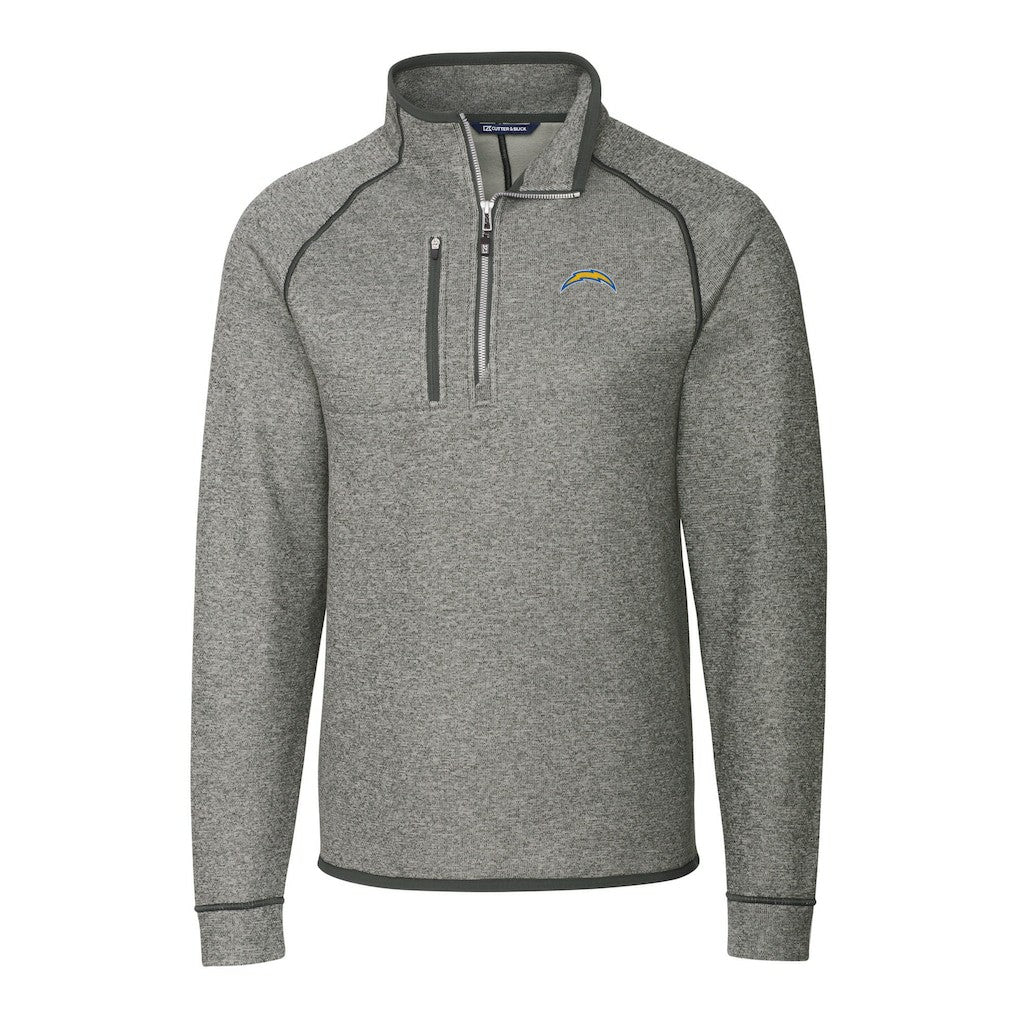 Cutter & Buck Big & Tall Mainsail Sweater-Knit Raglan Half-Zip Jacket - Los Angeles Chargers