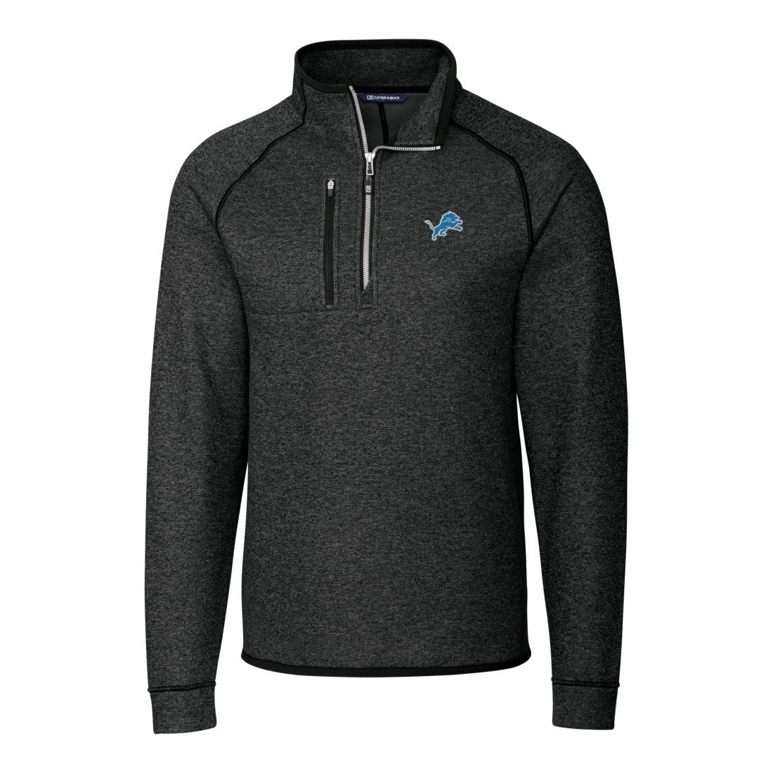 Cutter & Buck Big & Tall Mainsail Sweater-Knit Raglan Half-Zip Jacket - Detroit Lions