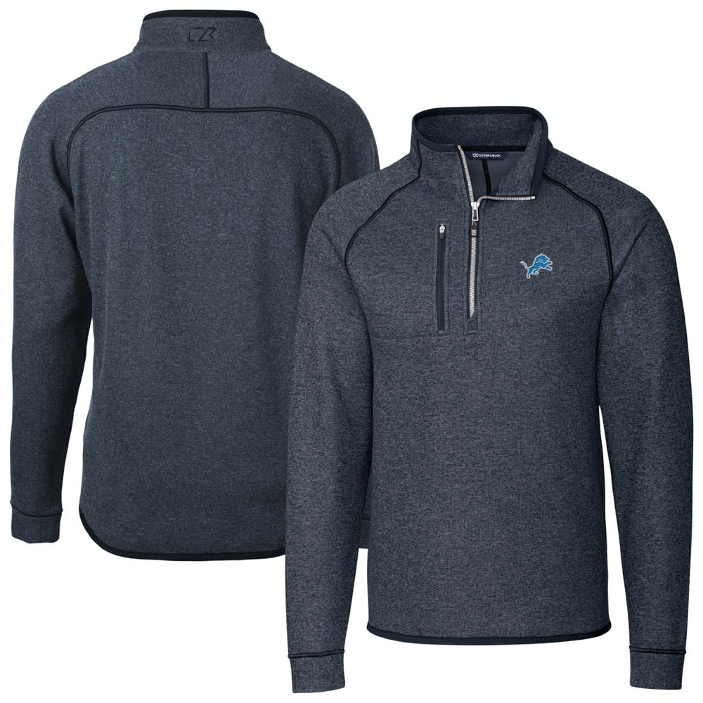 Cutter & Buck Big & Tall Mainsail Sweater-Knit Raglan Half-Zip Jacket - Detroit Lions
