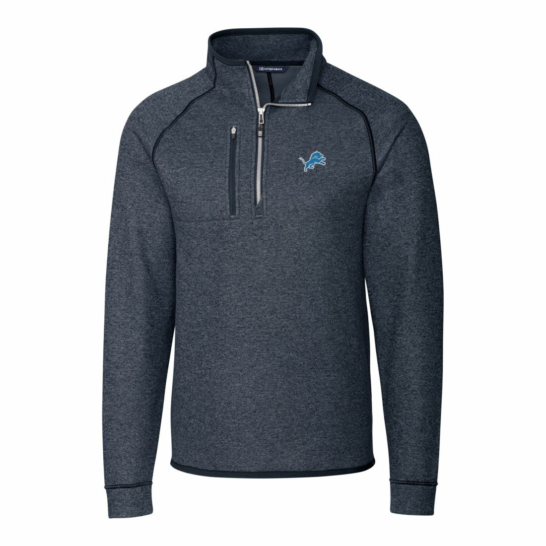 Cutter & Buck Big & Tall Mainsail Sweater-Knit Raglan Half-Zip Jacket - Detroit Lions