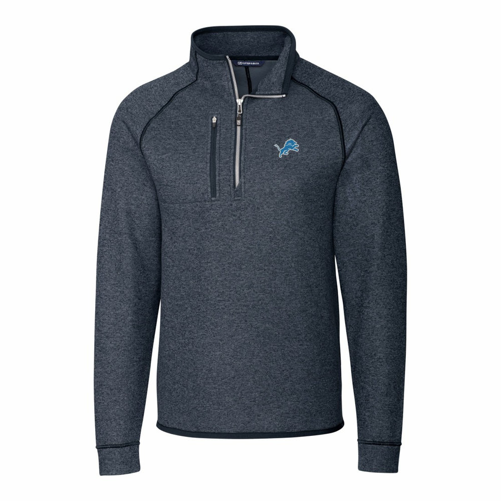 Cutter & Buck Big & Tall Mainsail Sweater-Knit Raglan Half-Zip Jacket - Detroit Lions