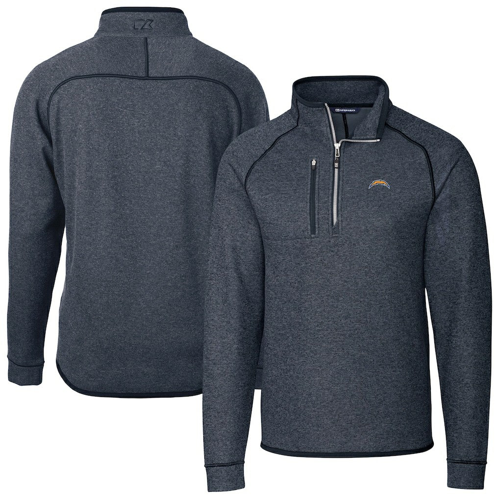 Cutter & Buck Big & Tall Mainsail Sweater-Knit Raglan Half-Zip Jacket - Los Angeles Chargers
