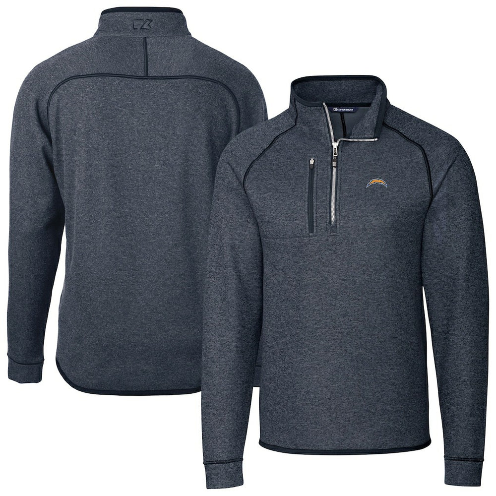 Cutter & Buck Big & Tall Mainsail Sweater-Knit Raglan Half-Zip Jacket - Los Angeles Chargers