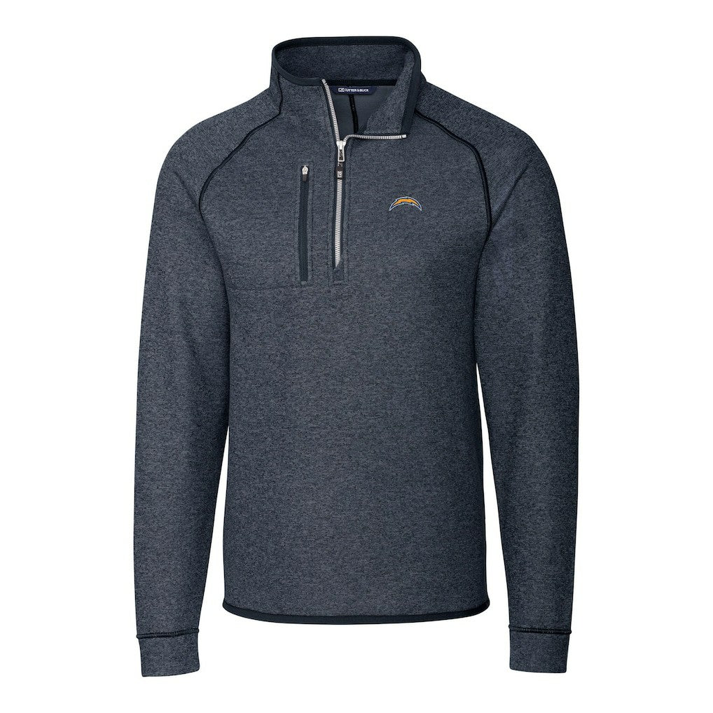 Cutter & Buck Big & Tall Mainsail Sweater-Knit Raglan Half-Zip Jacket - Los Angeles Chargers
