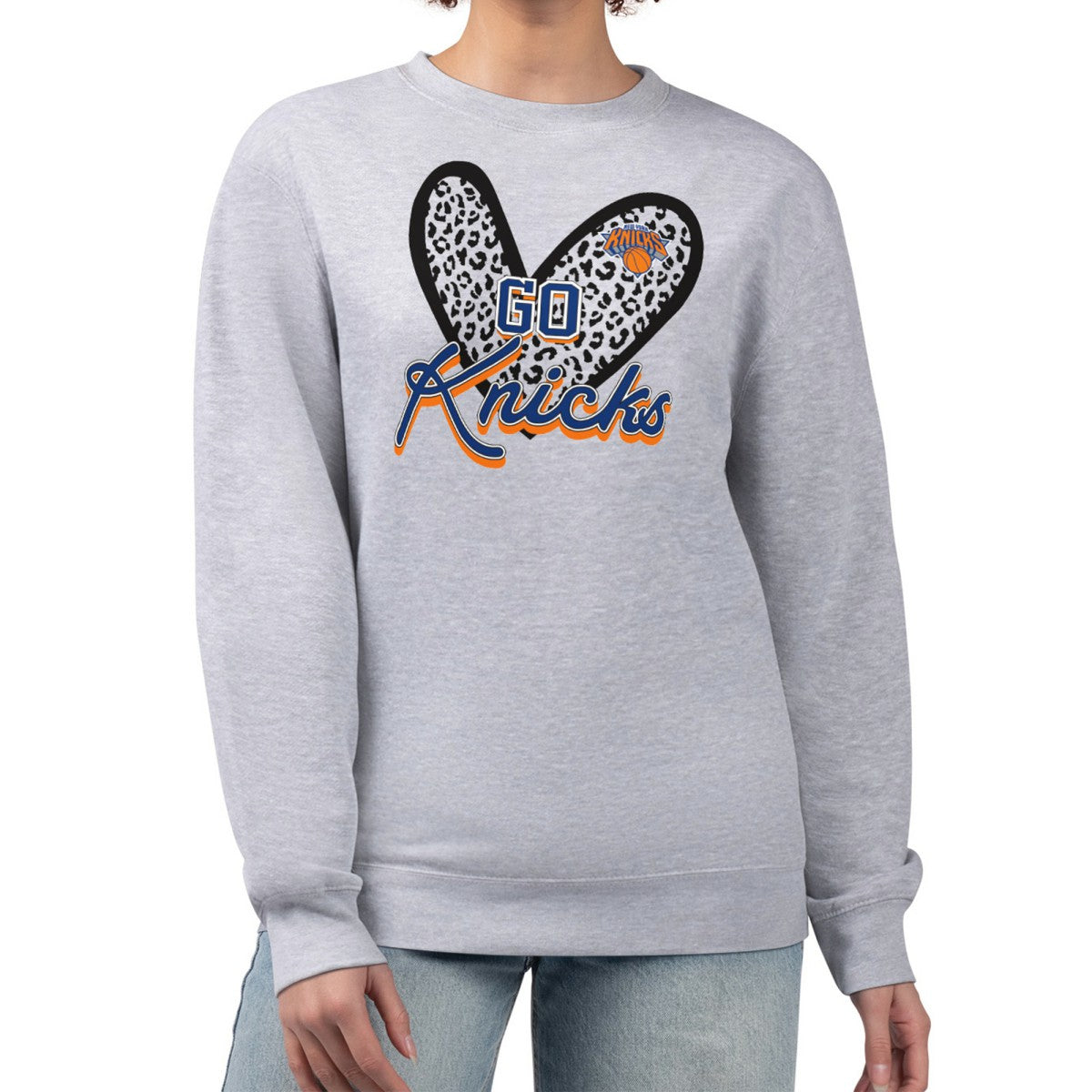 NBA New York Knicks G-III 4Her by Carl Banks Women's Leopard Heart Fleece Pullover Sweatshirt