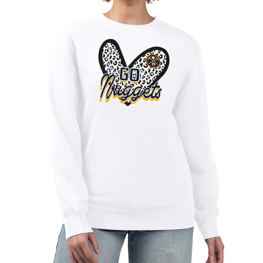NBA Denver Nuggets G-III 4Her by Carl Banks Women's Leopard Heart Fleece Pullover Sweatshirt sale
