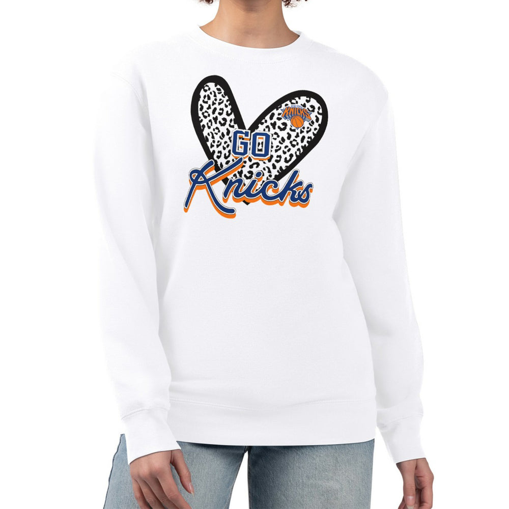 NBA New York Knicks G-III 4Her by Carl Banks Women's Leopard Heart Fleece Pullover Sweatshirt