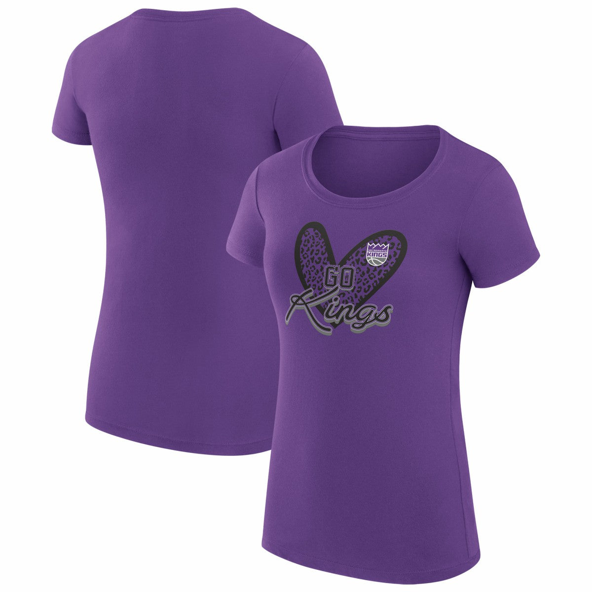 NBA Sacramento Kings G-III 4Her by Carl Banks Women's Super-Slim Fit Lightweight Leopard Heart T-Shirt