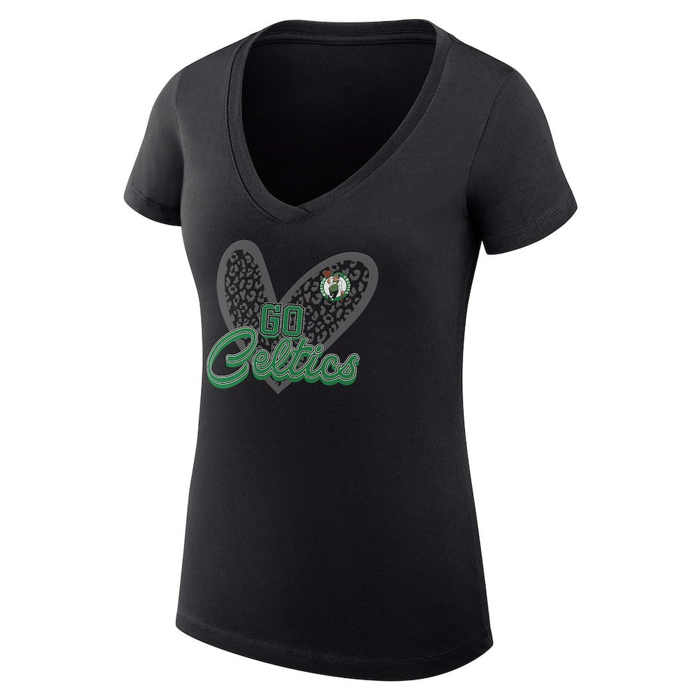 NBA Boston Celtics G-III 4Her by Carl Banks Women's Super-Slim Fit Lightweight Leopard Heart V-Neck T-Shirt