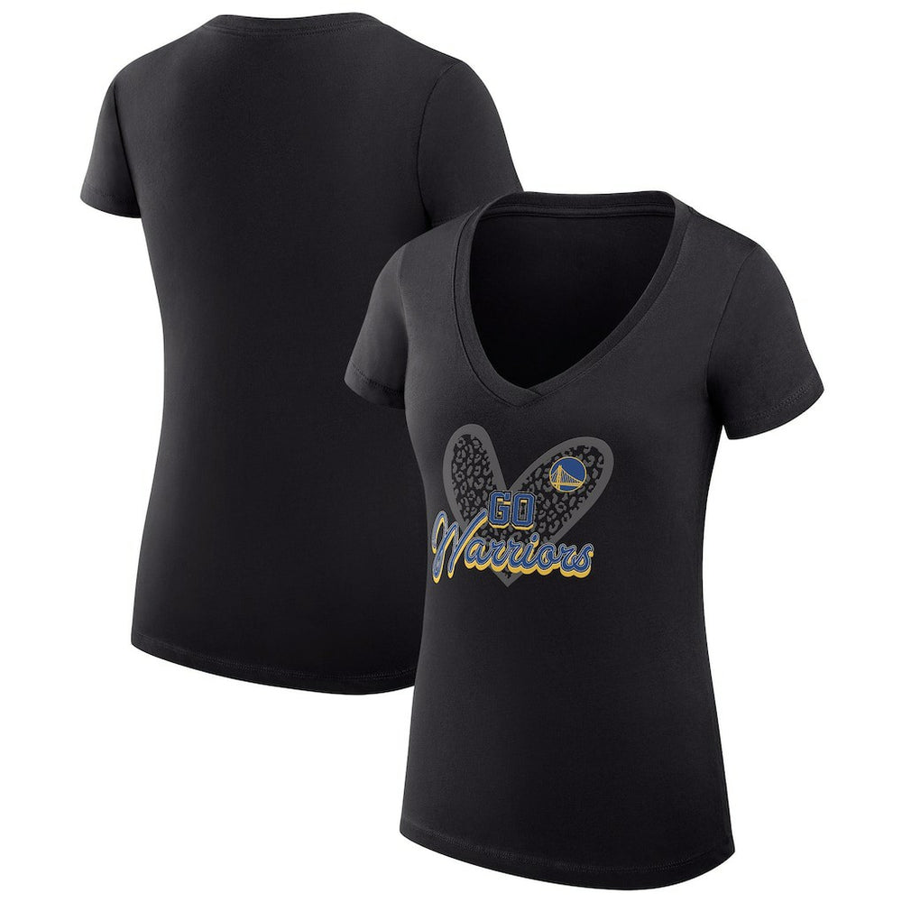 NBA Golden State Warriors G-III 4Her by Carl Banks Women's Super-Slim Fit Lightweight Leopard Heart V-Neck T-Shirt sale