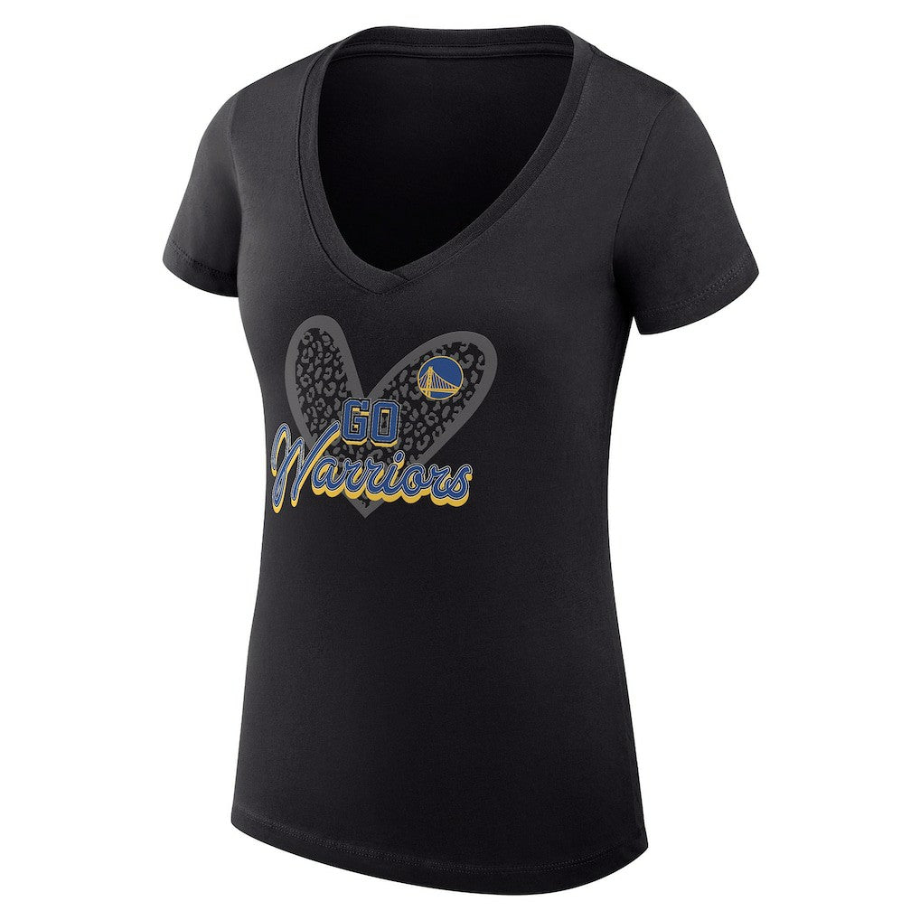 NBA Golden State Warriors G-III 4Her by Carl Banks Women's Super-Slim Fit Lightweight Leopard Heart V-Neck T-Shirt sale