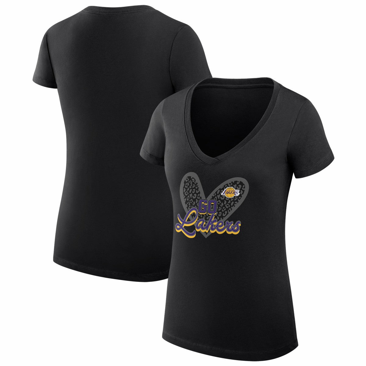 NBA Los Angeles Lakers G-III 4Her by Carl Banks Women's Super-Slim Fit Lightweight Leopard Heart V-Neck T-Shirt