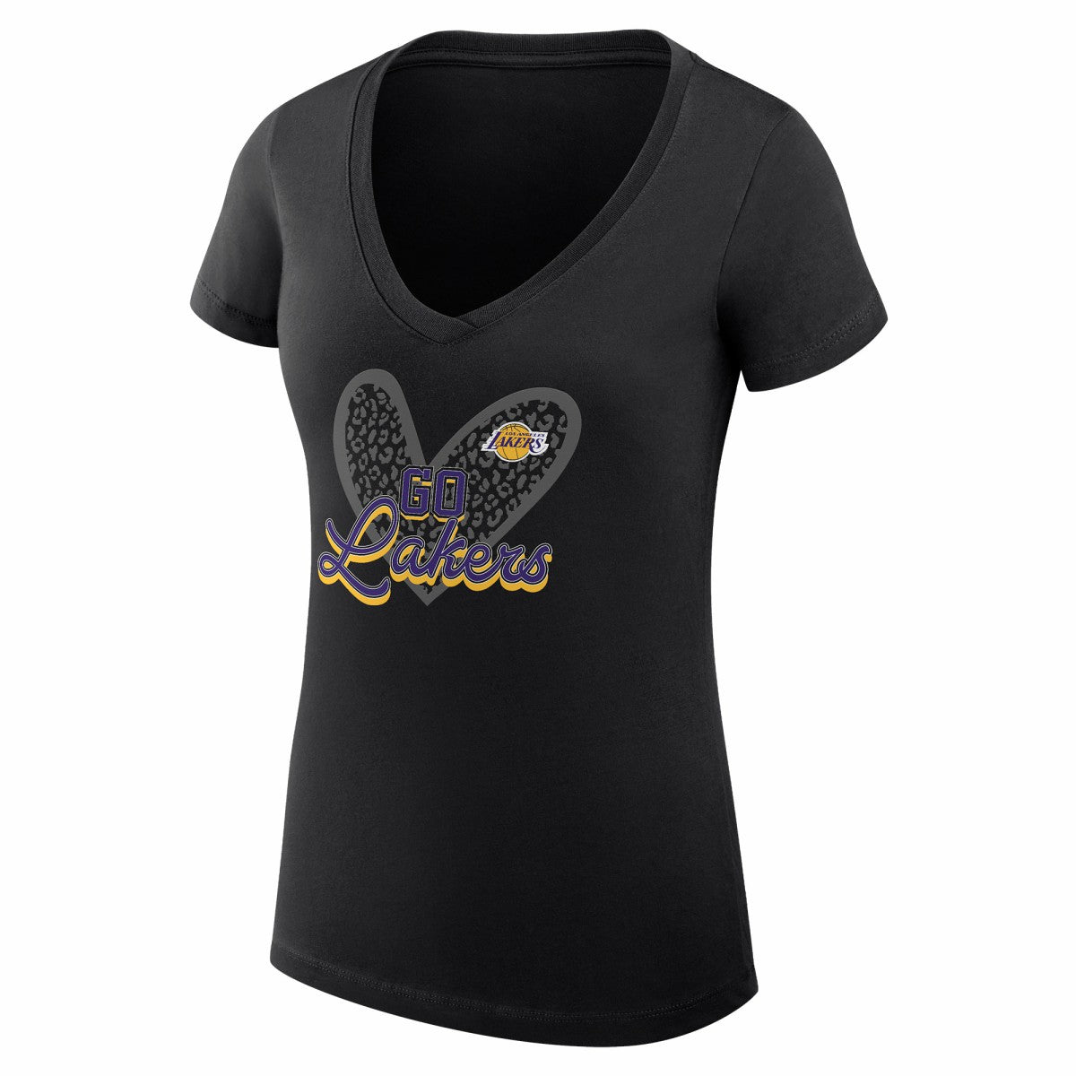 NBA Los Angeles Lakers G-III 4Her by Carl Banks Women's Super-Slim Fit Lightweight Leopard Heart V-Neck T-Shirt