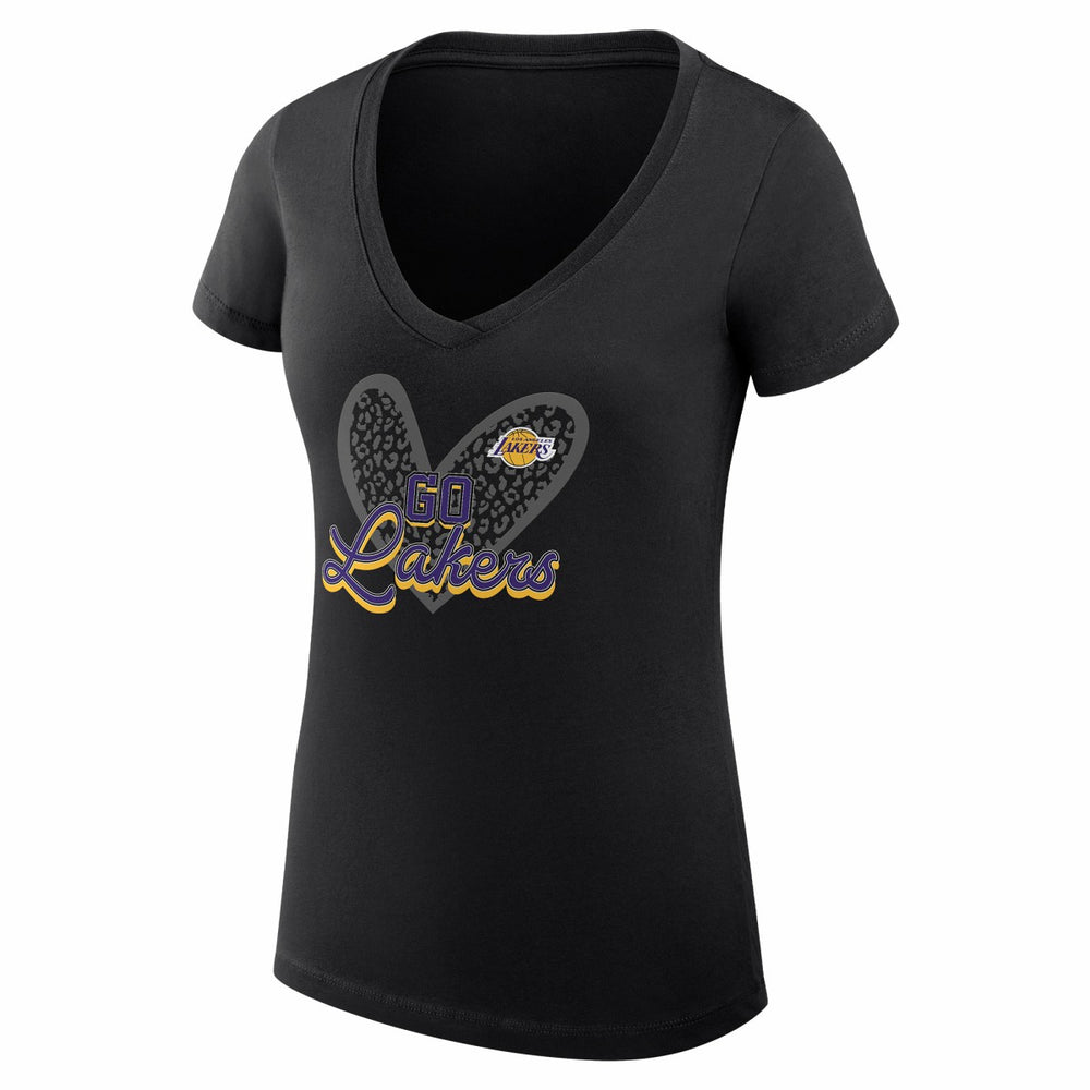 NBA Los Angeles Lakers G-III 4Her by Carl Banks Women's Super-Slim Fit Lightweight Leopard Heart V-Neck T-Shirt