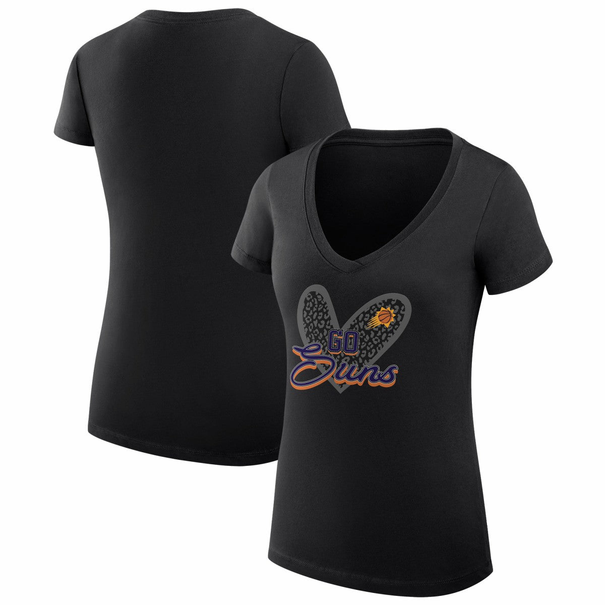 NBA Phoenix Suns G-III 4Her by Carl Banks Women's Super-Slim Fit Lightweight Leopard Heart V-Neck T-Shirt
