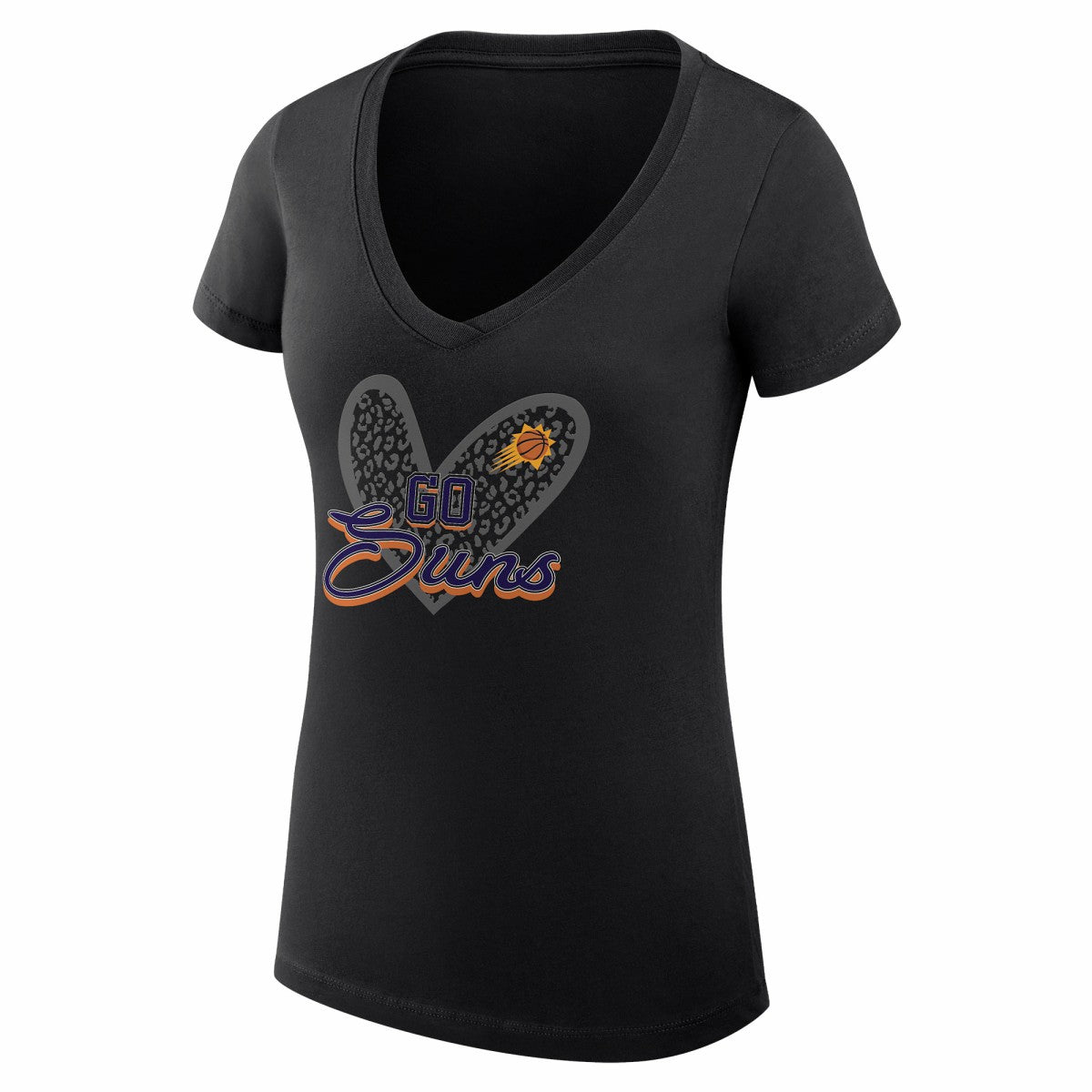 NBA Phoenix Suns G-III 4Her by Carl Banks Women's Super-Slim Fit Lightweight Leopard Heart V-Neck T-Shirt