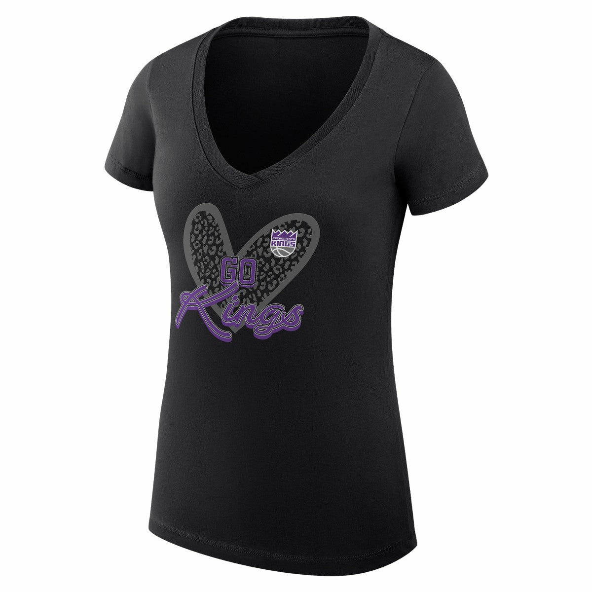 NBA Sacramento Kings G-III 4Her by Carl Banks Women's Super-Slim Fit Lightweight Leopard Heart V-Neck T-Shirt