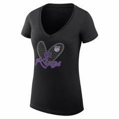 NBA Sacramento Kings G-III 4Her by Carl Banks Women's Super-Slim Fit Lightweight Leopard Heart V-Neck T-Shirt
