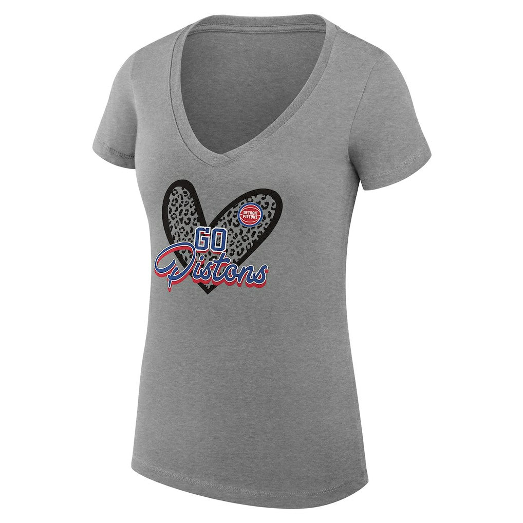 NBA Detroit Pistons G-III 4Her by Carl Banks Women's Super-Slim Fit Lightweight Leopard Heart V-Neck T-Shirt sale