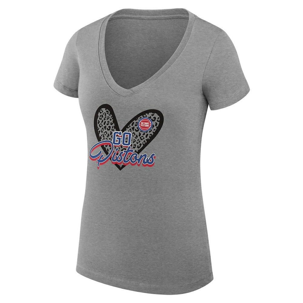 NBA Detroit Pistons G-III 4Her by Carl Banks Women's Super-Slim Fit Lightweight Leopard Heart V-Neck T-Shirt sale