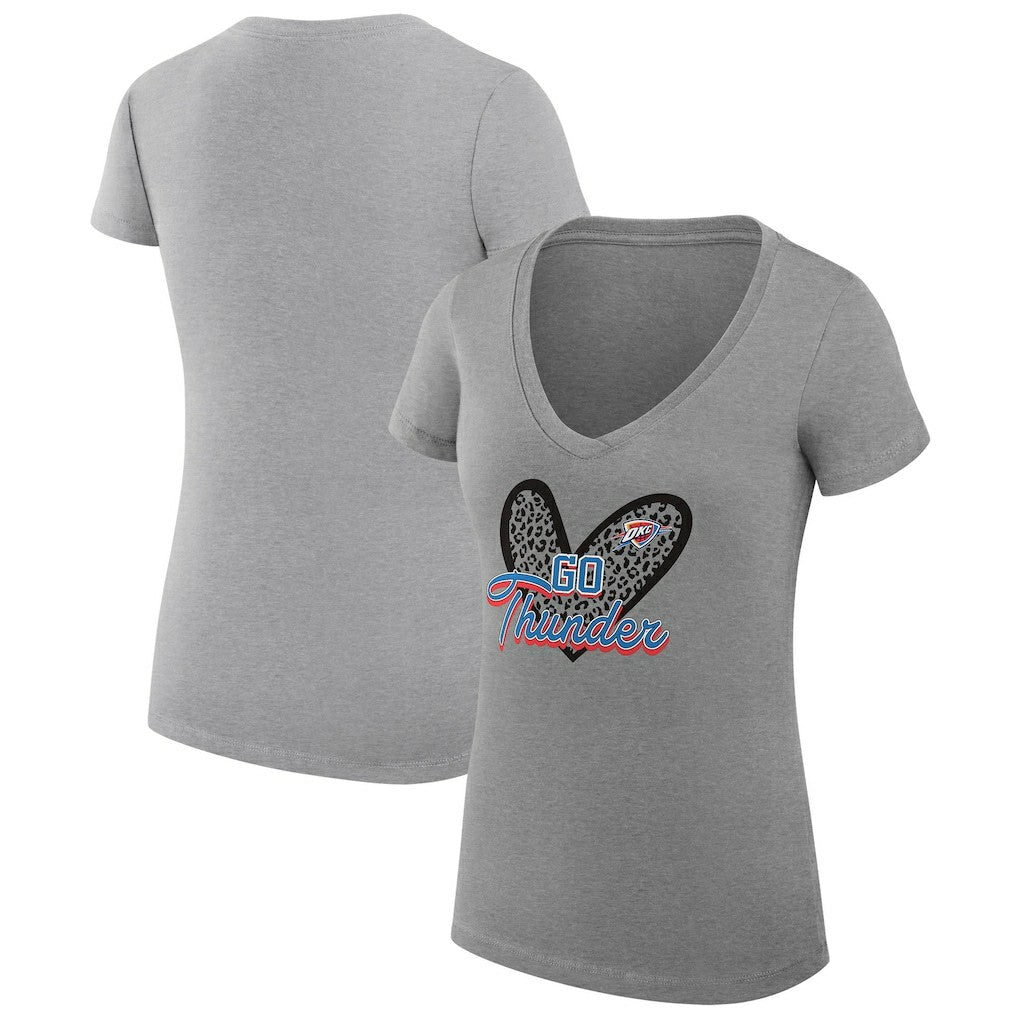 NBA Oklahoma City Thunder G-III 4Her by Carl Banks Women's Super-Slim Fit Lightweight Leopard Heart V-Neck T-Shirt