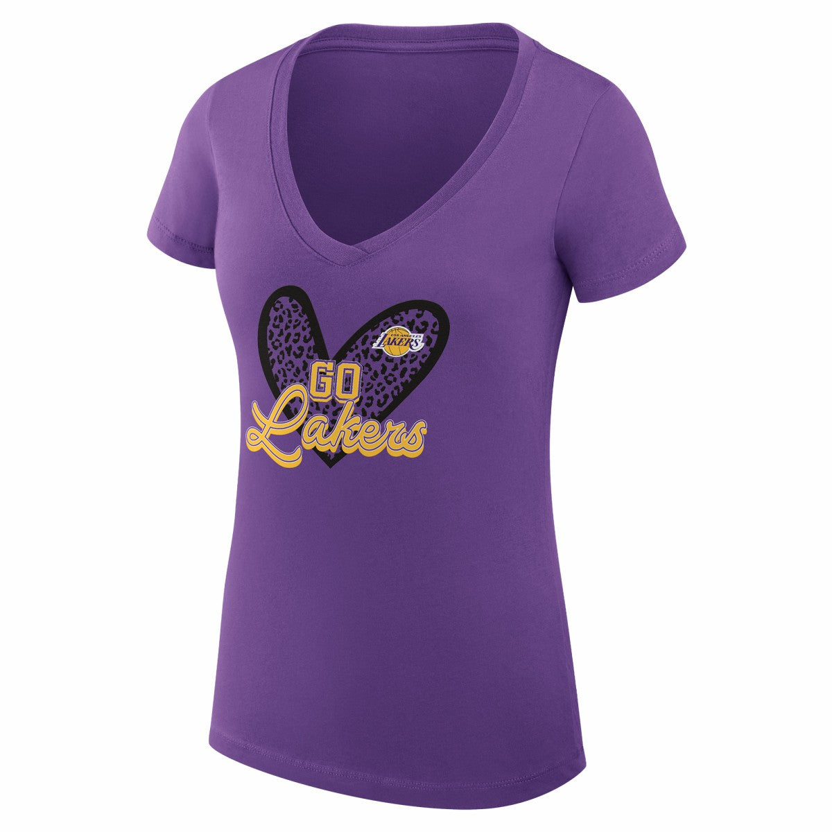 NBA Los Angeles Lakers G-III 4Her by Carl Banks Women's Super-Slim Fit Lightweight Leopard Heart V-Neck T-Shirt