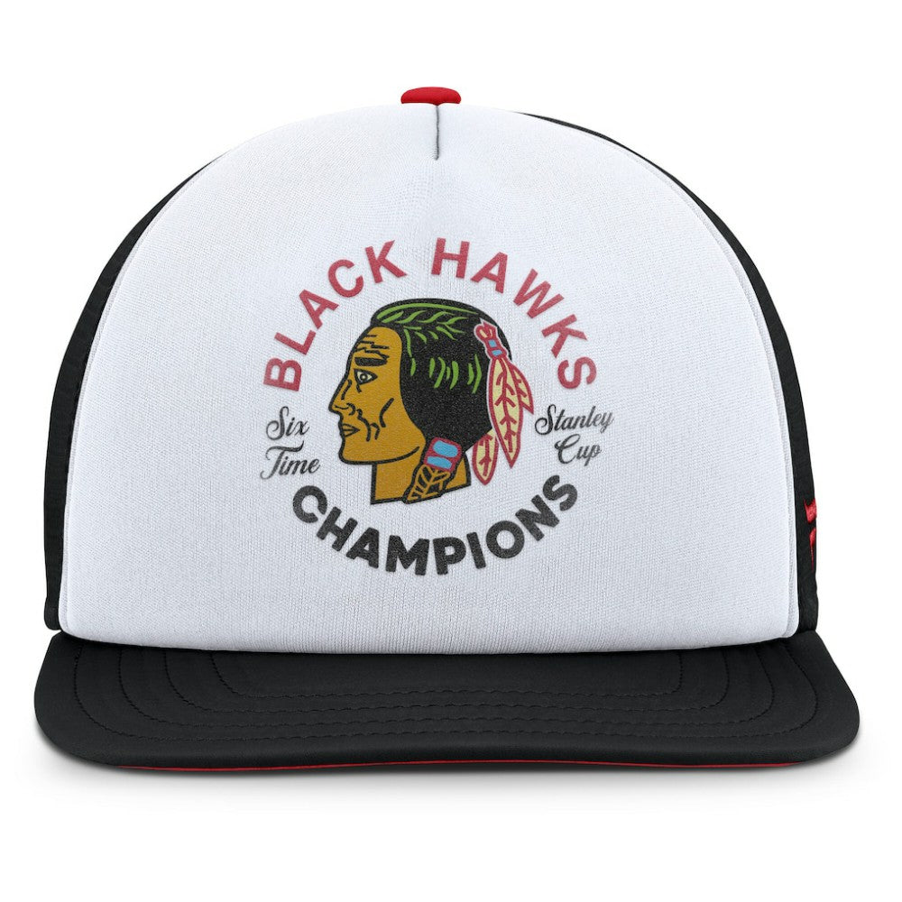 NHL White/Black Chicago Blackhawks Fanatics Decades Collection Foam Front Snapback Hat