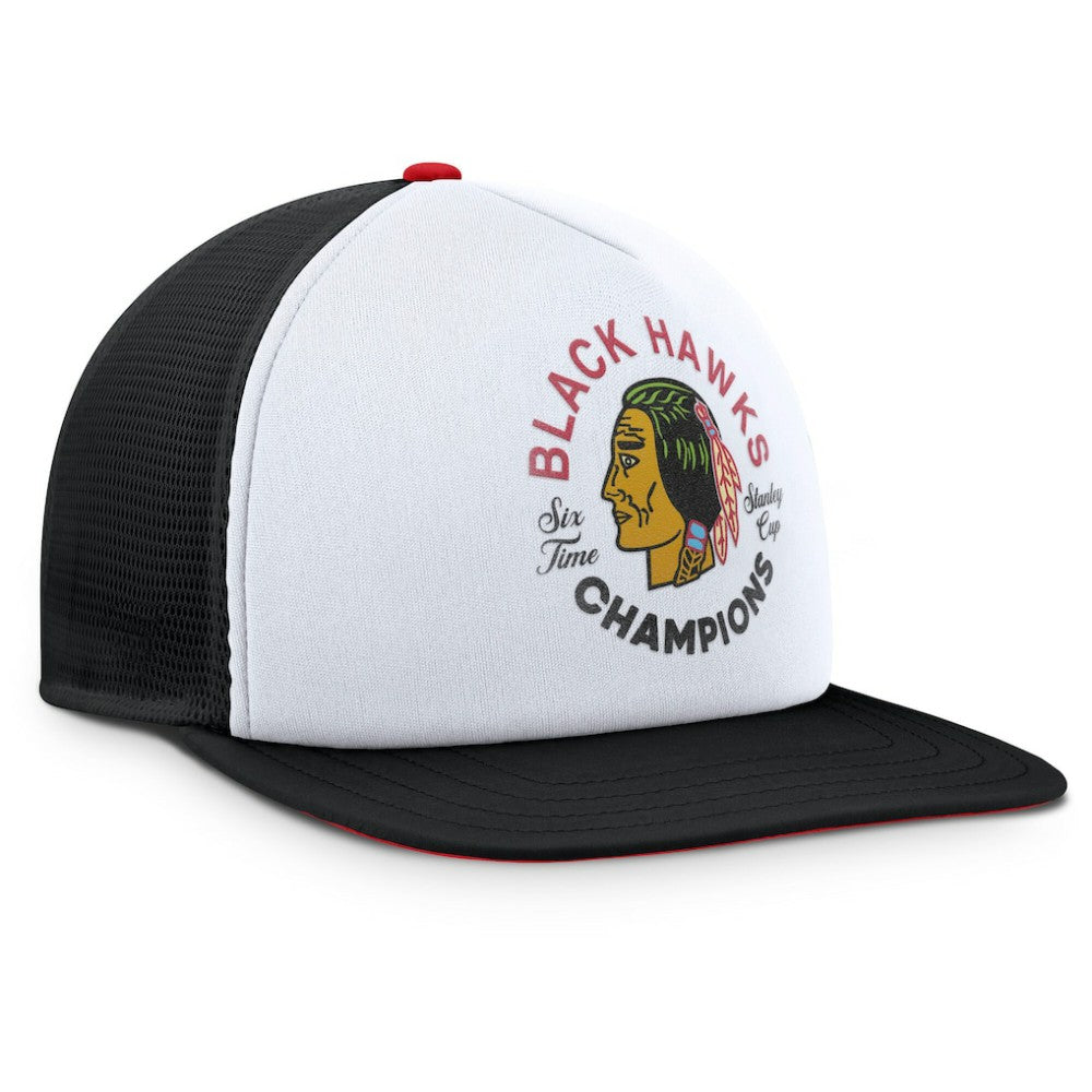 NHL White/Black Chicago Blackhawks Fanatics Decades Collection Foam Front Snapback Hat